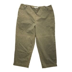 L.L. Bean Chino Pants Women 16 Plus Olive Green Side Zip Cropped Cotton Utility